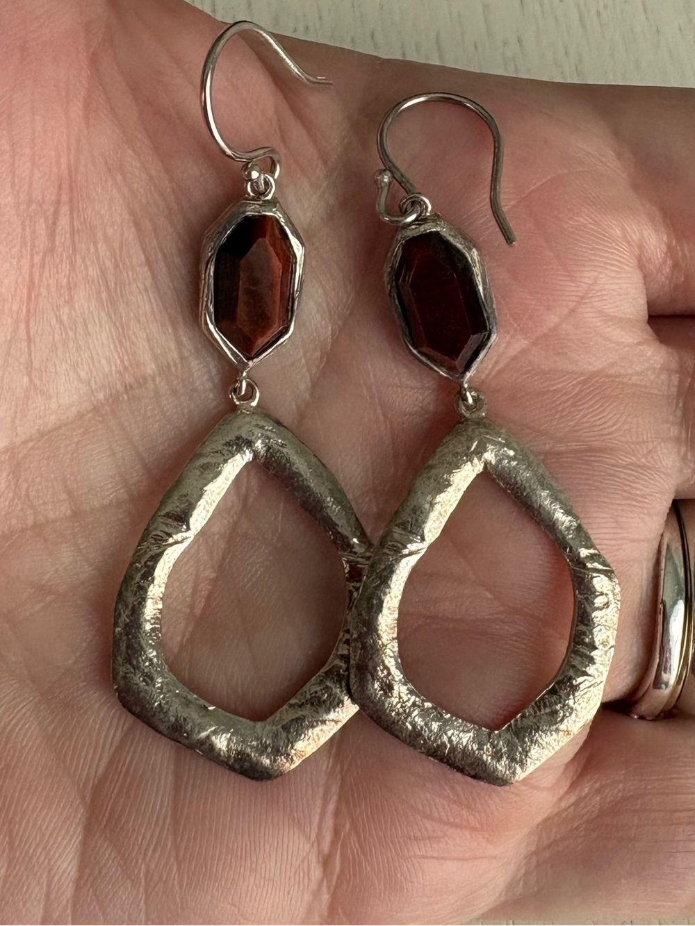 Silpada “Bring the Heat” Sterling Silver and Tigers Eye Earrings 2.25”